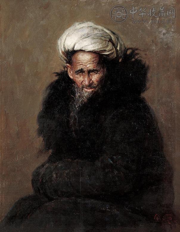 全山石 维族老人 布面油画