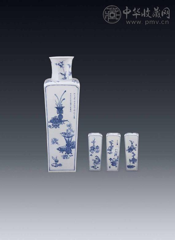 清 青花博古插花四方瓶