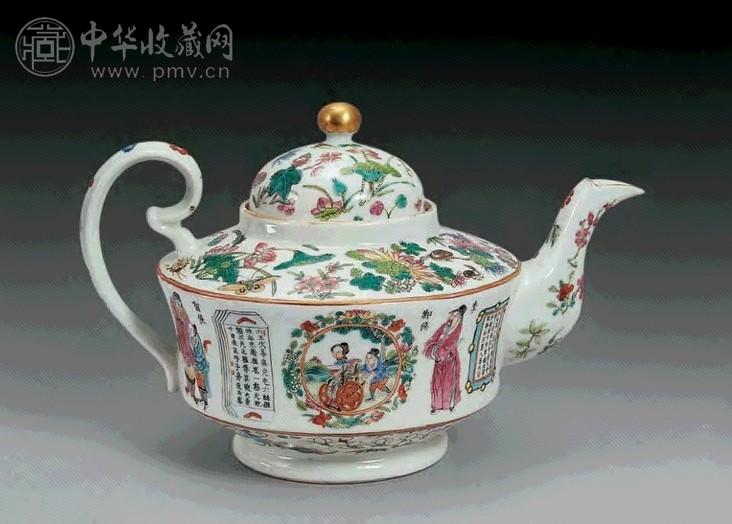 清 粉彩无双谱纹茶壶