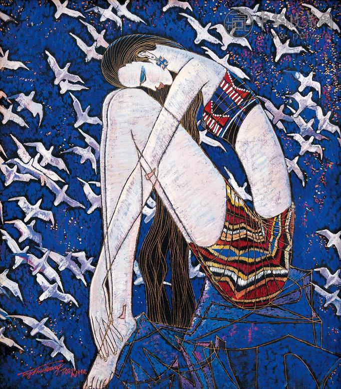 丁绍光 1990年作 飞翔 纸本彩墨