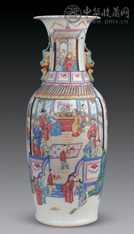 清同治 粉彩人物故事兽耳瓶