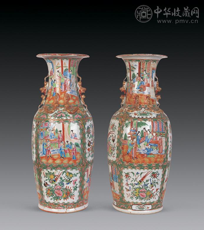 清 广彩人物双耳瓶(1对)