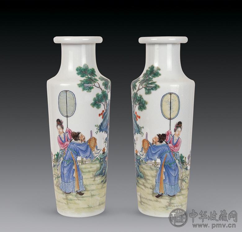 民国 粉彩人物故事纹瓶(1对)