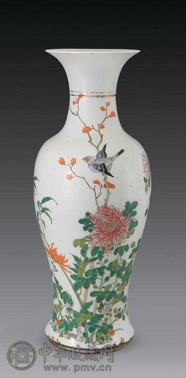清 彩花鸟纹观音瓶