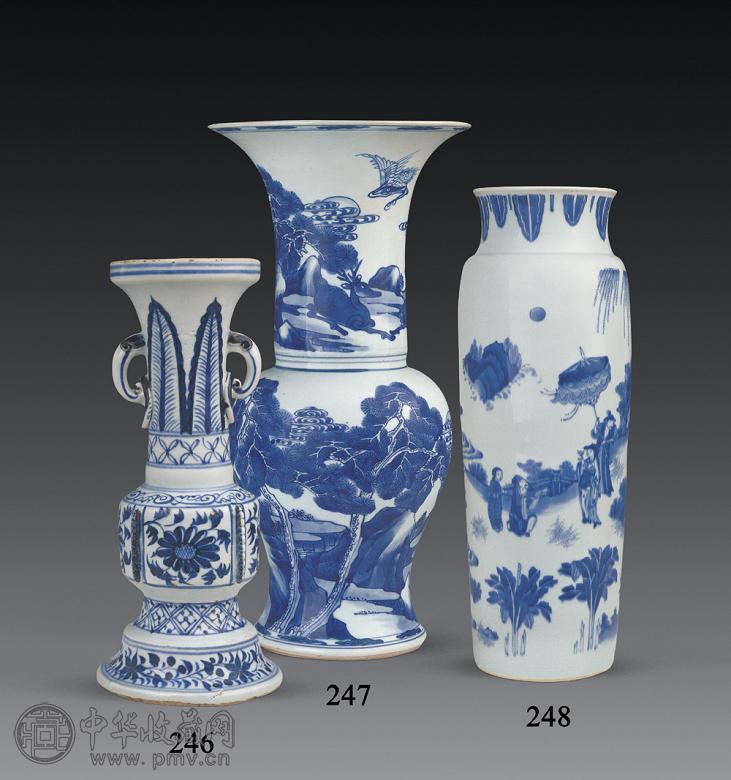 清早期 青花人物故事象腿瓶