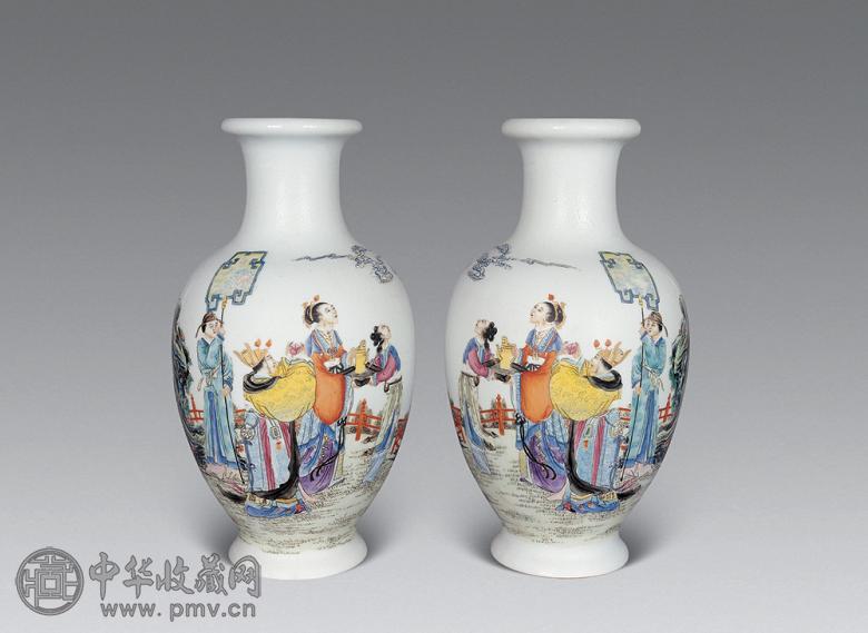 民国 粉彩人物祝寿图瓶(1对)