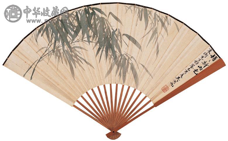 吴湖帆 乙酉(1945年)作 娟娟新篁 成扇 设色纸本