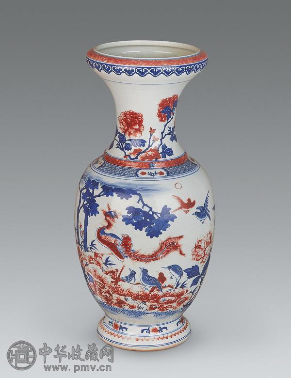 清 青花釉里红洗口瓶