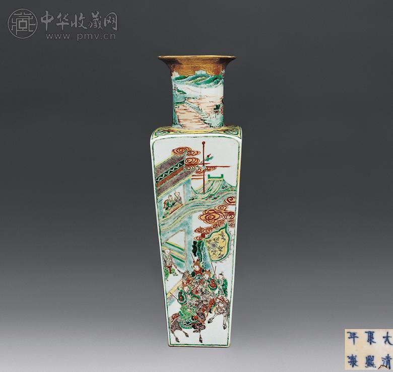 清 五彩人物故事方瓶