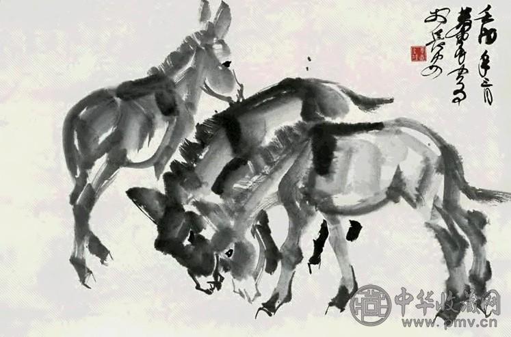 黄胄(壬戌)1982年作 三驴图 镜心 水墨纸本