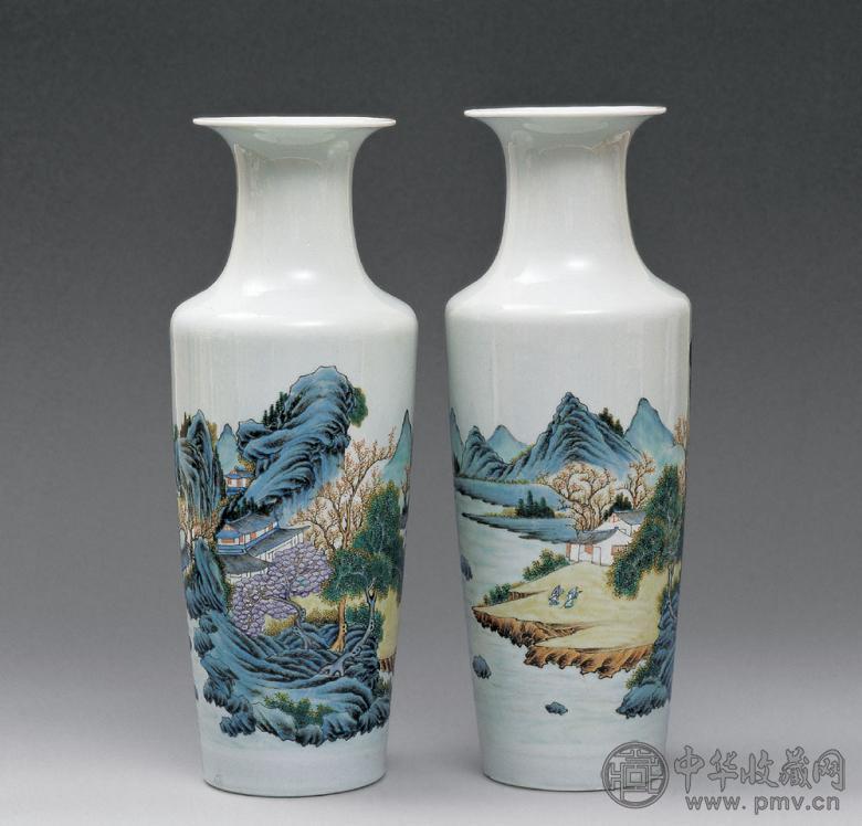 民国 粉彩携琴访友图瓶(2件)