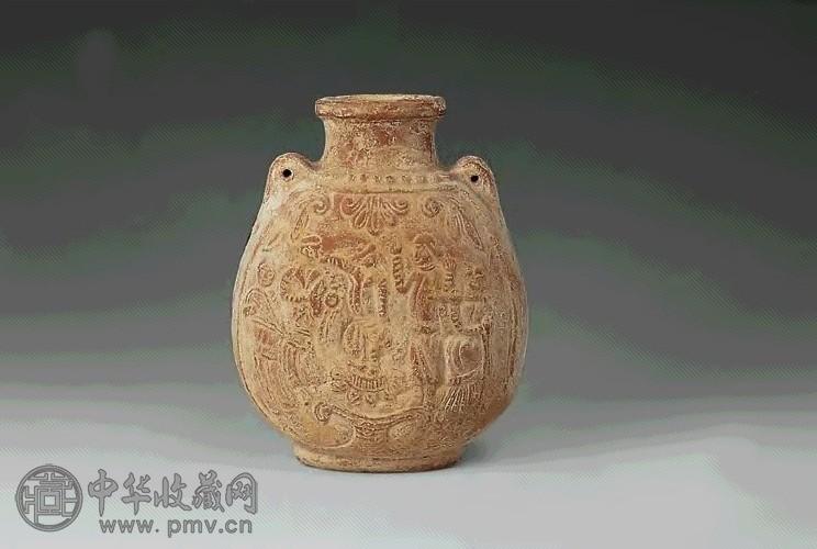 北齐 陶印胡人乐舞扁壶