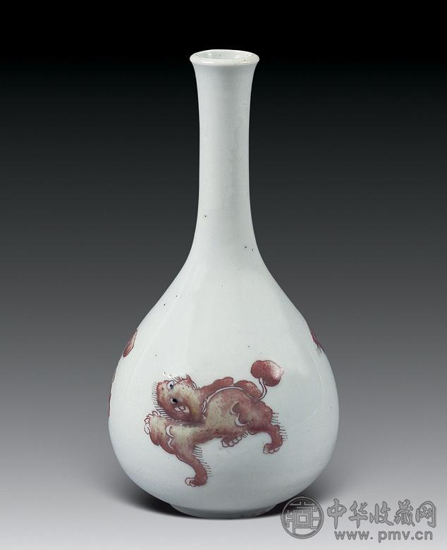 清 青花釉里红舞狮纹胆瓶