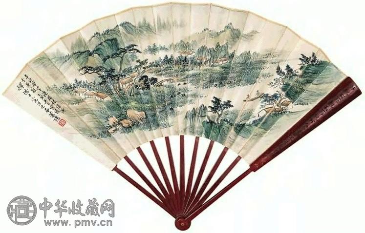 萧愻 1925年作 渡头邨绿 成扇 水墨纸本