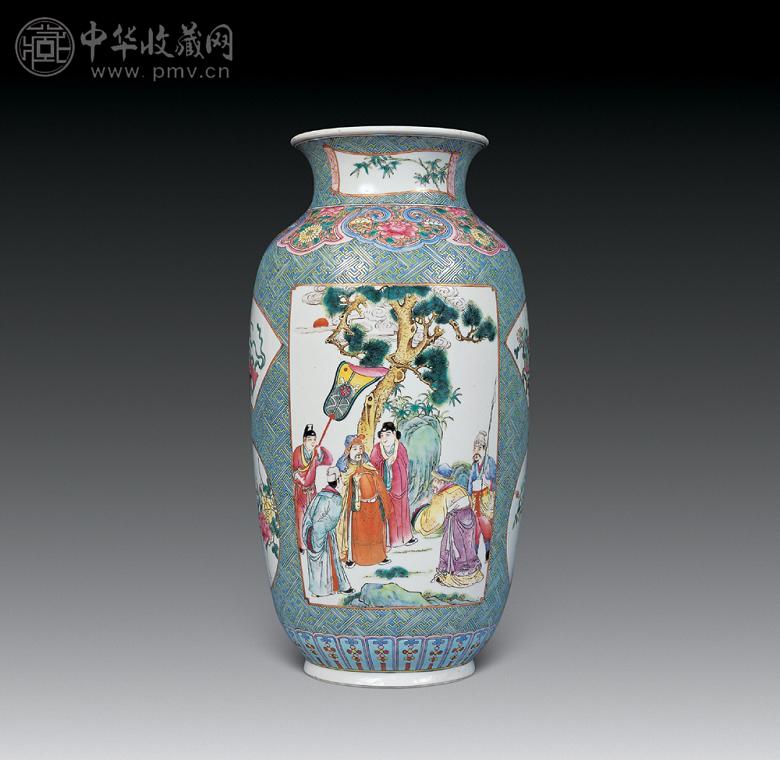 清 粉彩人物花卉纹灯笼瓶