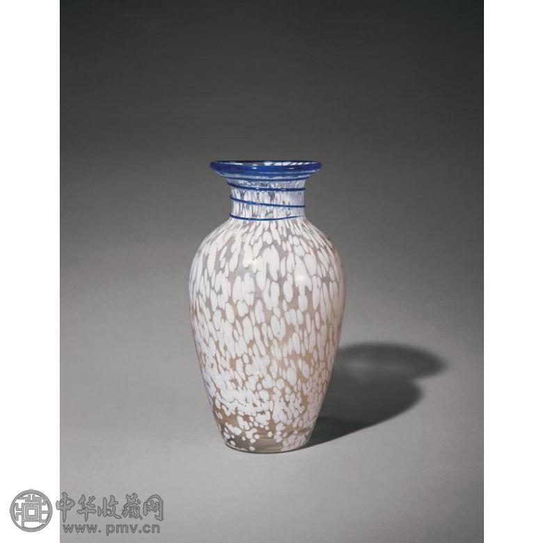 清康熙 透明料混蓝白彩撇口瓶