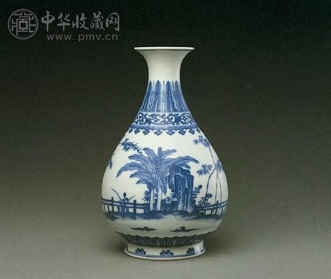 清道光 青花竹石芭蕉图玉壶春瓶