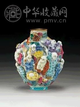 清乾隆 粉彩描金堆瓷十八罗汉烟壶