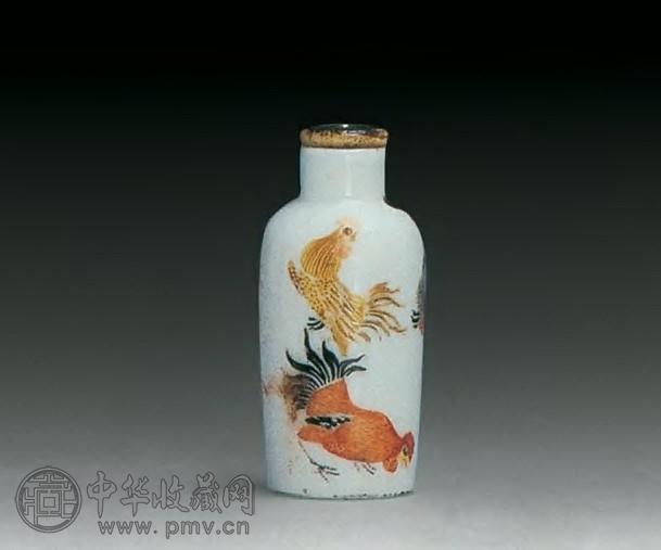 清中期 粉彩鸡纹烟壶