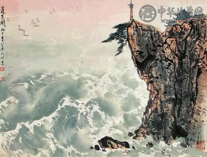 张登堂 蓬莱阁 镜片 设色纸本