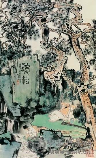 刘旦宅 听松图 立轴 纸本设色