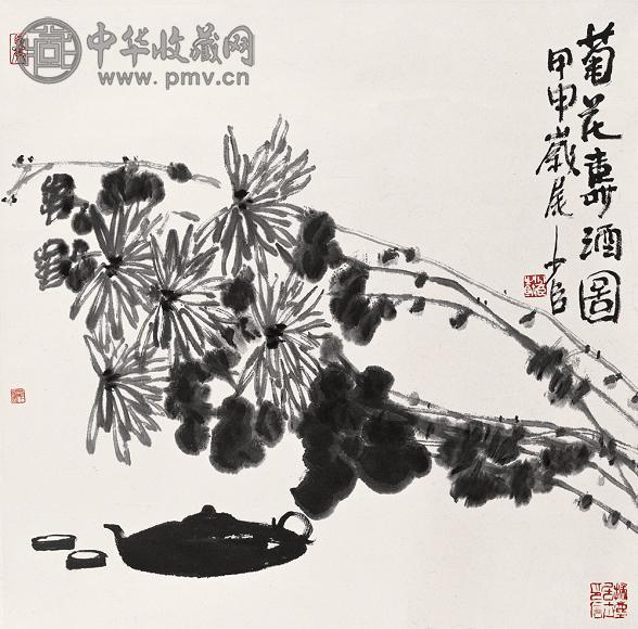 松上鷹図 紙本淡彩水墨画 落款印譜在（生峰）紙表装 軸先 紫檀 松上鷹図 紙本淡彩水墨画 落款印譜在（生峰）紙表装 軸先 紫檀 唐云