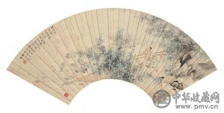 倪田 1891年作 荷净纳凉 扇面 设色纸本