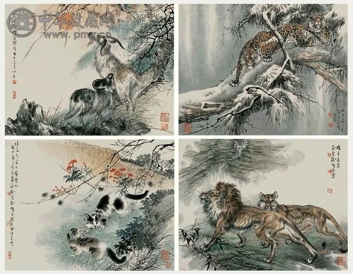 蔡鹤汀 1948年作 走兽 册页 四开 设色纸本