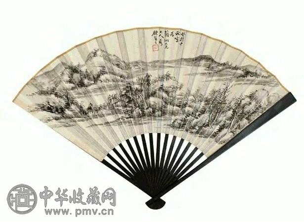 顾麟士 1903年作 寒林图 书法 扇面 水墨纸本