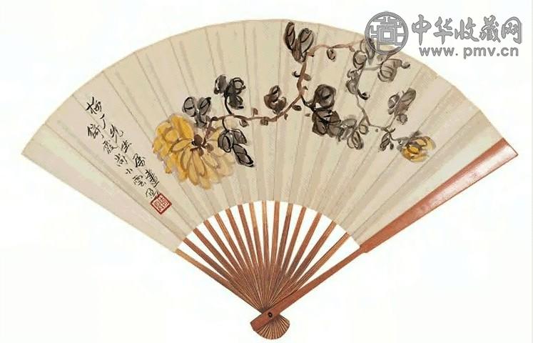 尚小云 菊 成扇 纸本