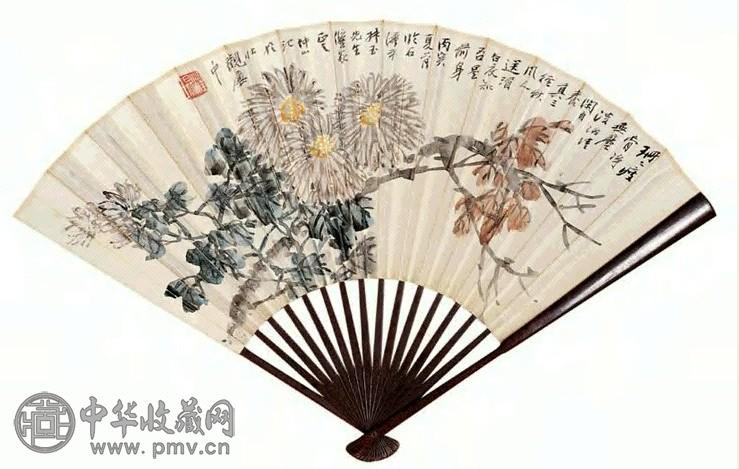 王琦 1926年作 秋菊图 扇面 设色笺本