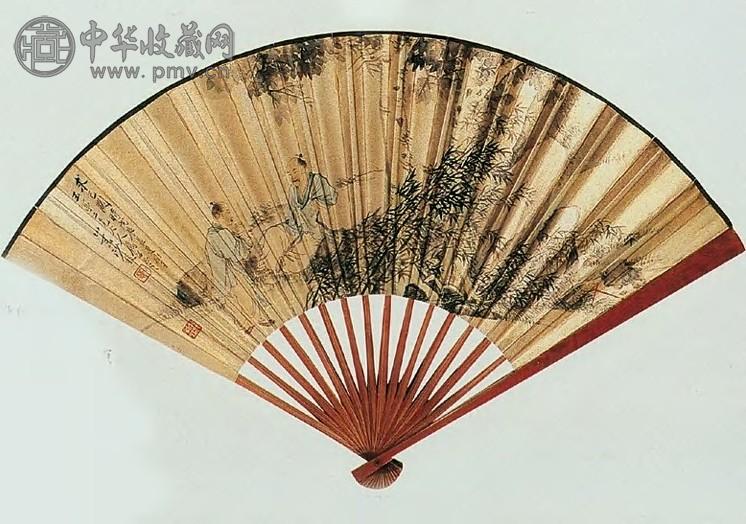 沙馥 求己图、行书 成扇 笺本设色