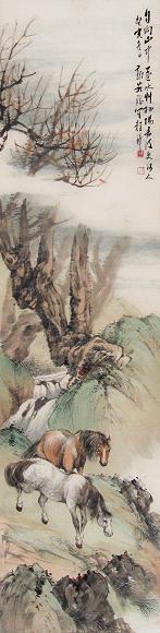 程璋1923年作双马立轴设色纸本收藏资讯|艺术家|书画家|书画名人|书法家
