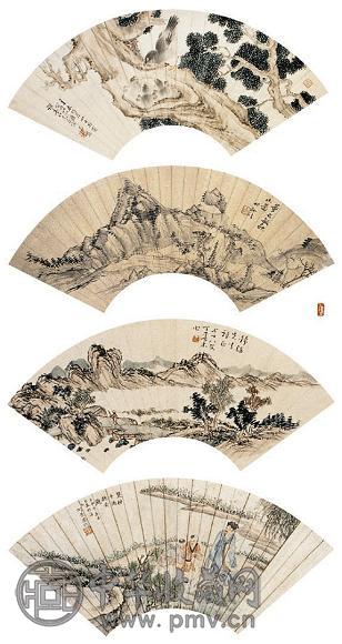张第恩何景溪等四家山水人物(4件) 扇面水墨纸本收藏资讯|艺术家|书画家