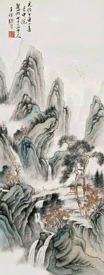 张熊 光绪丁丑年(1877)作 青绿山水 立轴 设色纸本