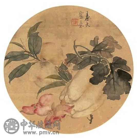 陆恢 蔬果 镜心 设色绢本