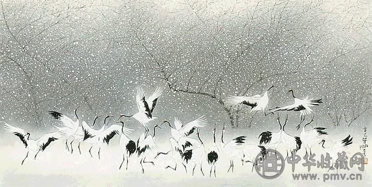 林湖奎 戏雪 镜心
