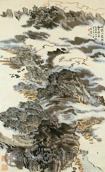 当代 陆俨少 云山担柴图 轴