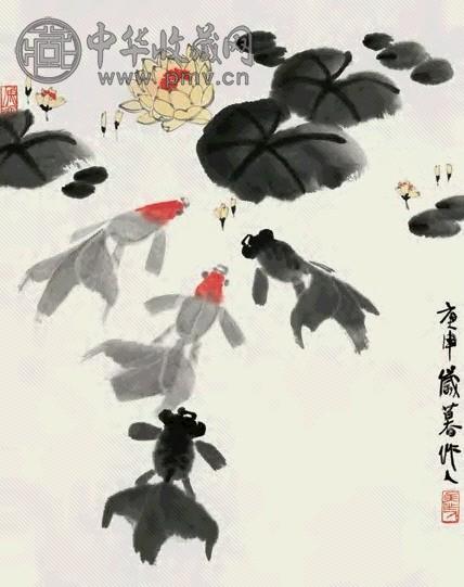 吴作人 金鱼 立轴 设色纸本