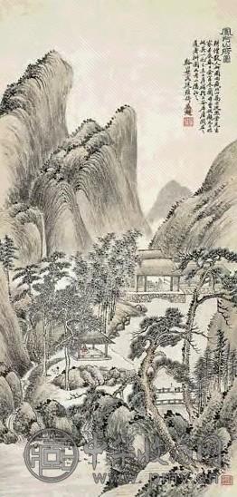 近代 廷雍 凤阿山房图 轴