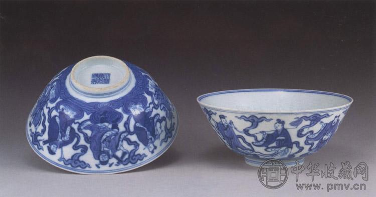 清道光 青花八仙碗(2件)