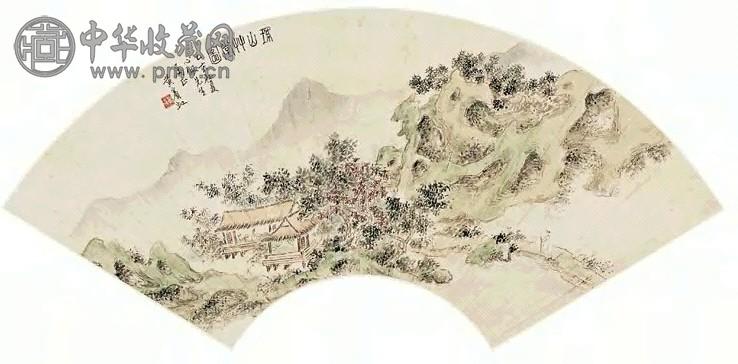 黄宾虹 1935年作 环山草堂图 扇面 设色纸本