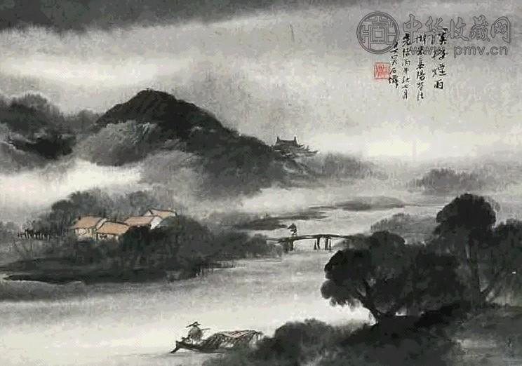 吴石僊 丙午(1906年)作 溪桥烟雨 镜心 设色纸本