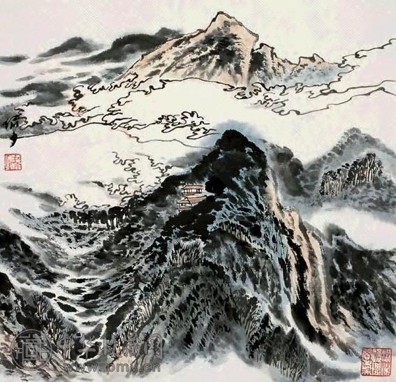 陆俨少 霞辈雪翻图 立轴 设色纸本