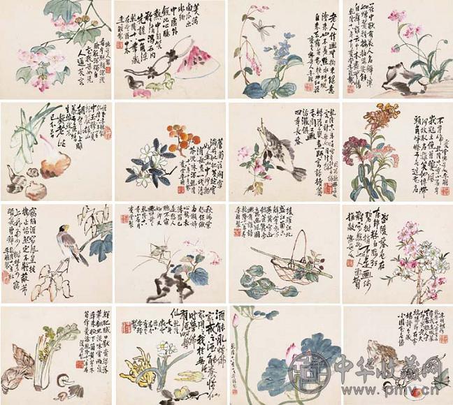 李鱓 一七五三年作 写意花卉 册页(16开) 设色纸本
