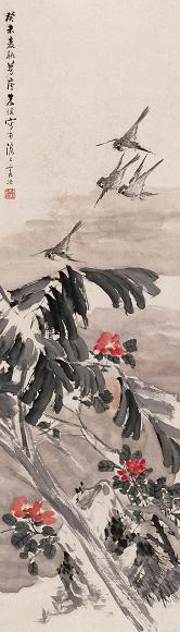 朱梦庐 癸未(1883年)作 花鸟 立轴 设色纸本