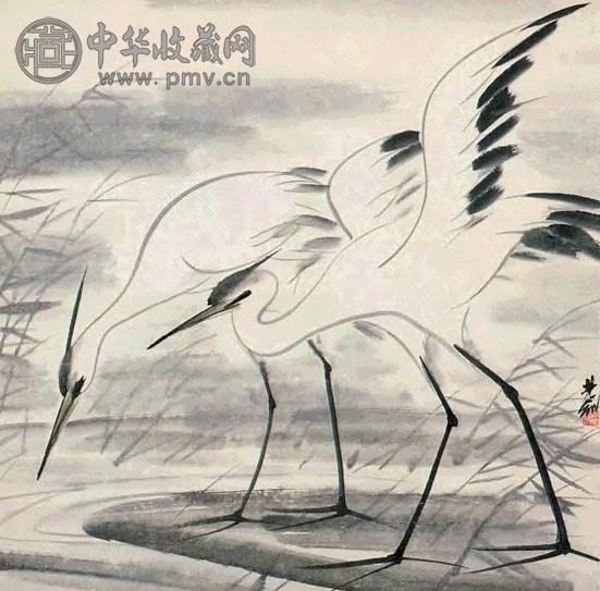 林风眠 双鹭 镜心 设色纸本