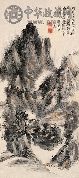 黄宾虹 1936年作 野烟雨霁图 立轴 设色纸本