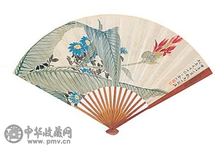 金城 1924年作 花卉 成扇 设色纸本