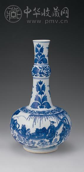 明崇祯 青花人物长颈瓶